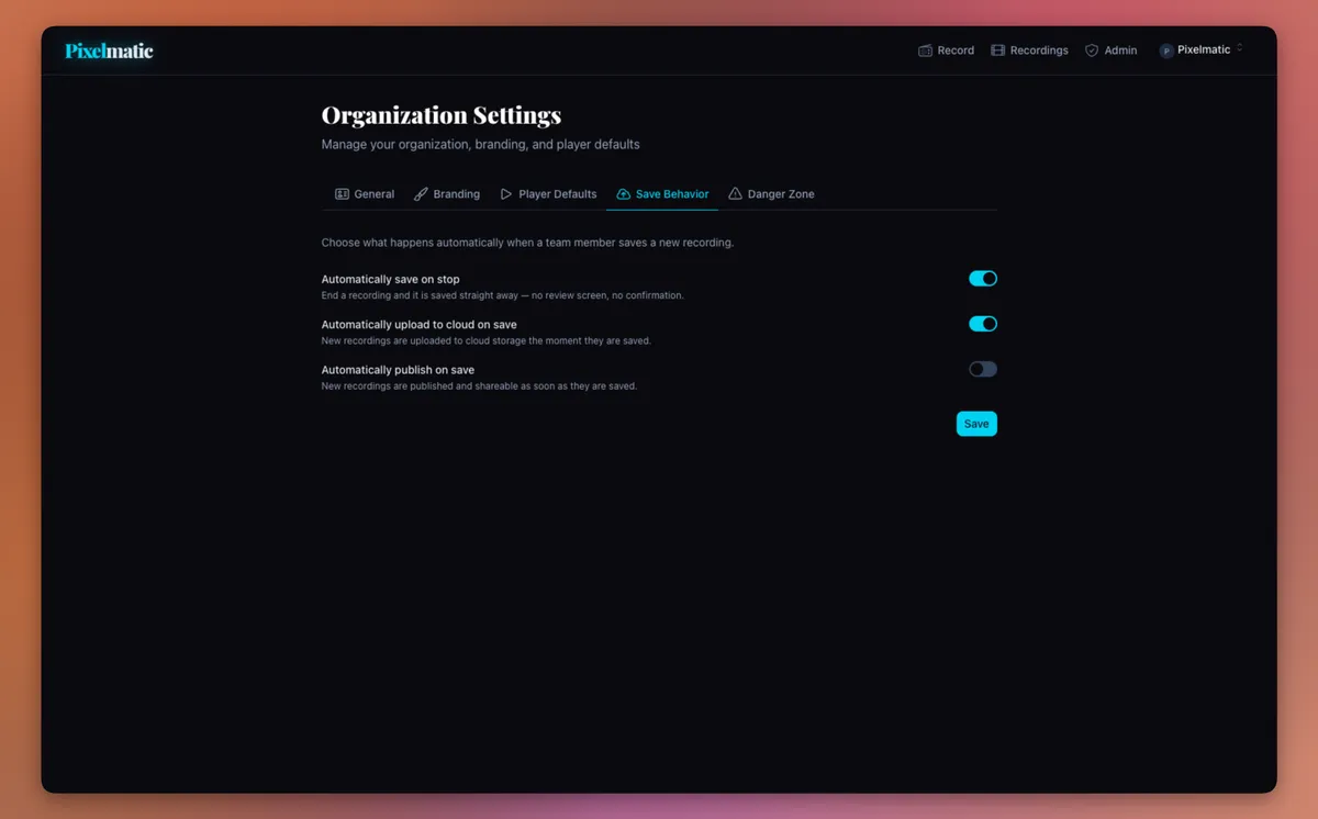 The save behaviour setting in searchferret.